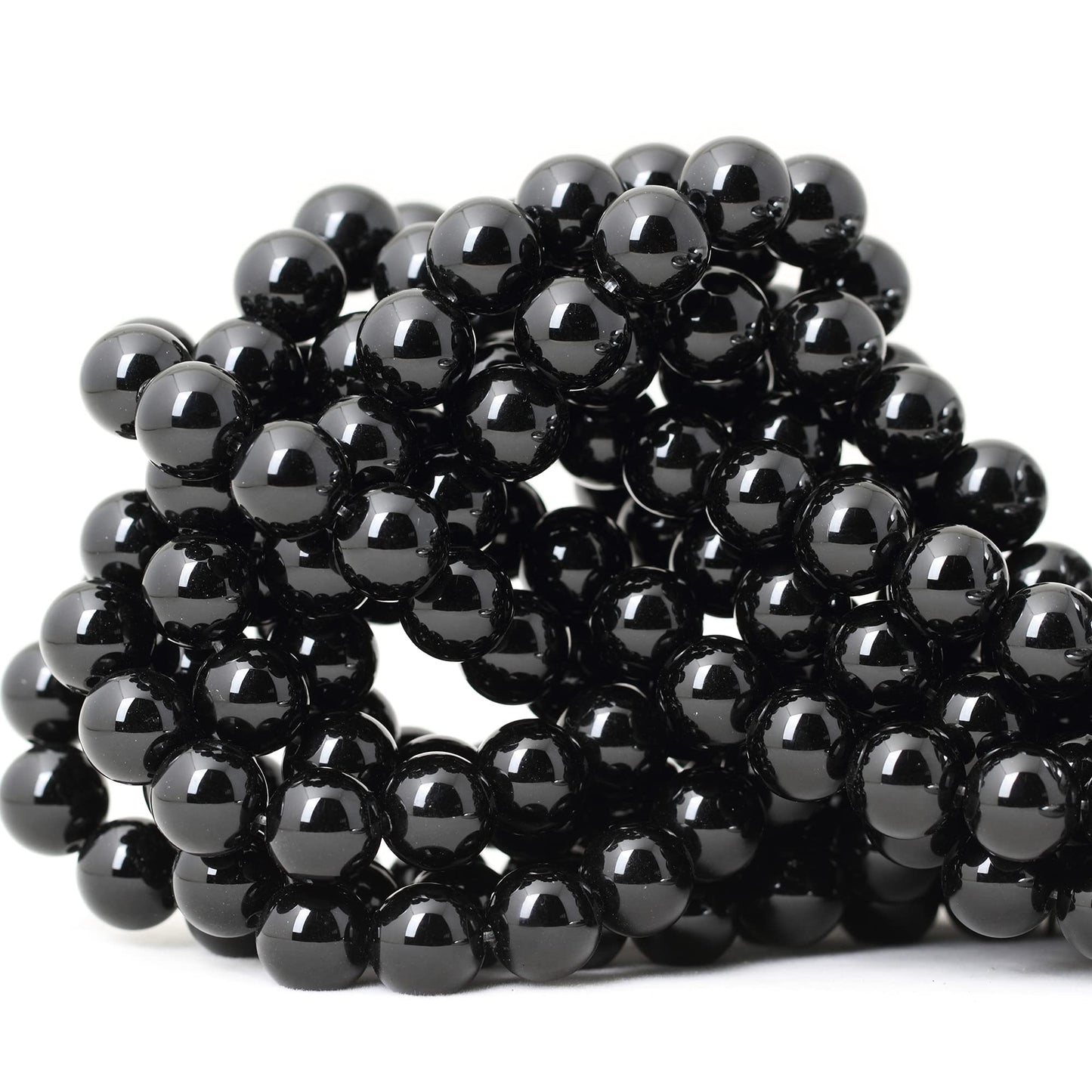 CHEAVIAN 35PCS 10mm Black Smooth Polish Onyx Agate Gemstone Round Loose Beads for Jewelry Making 1 Strand 15"