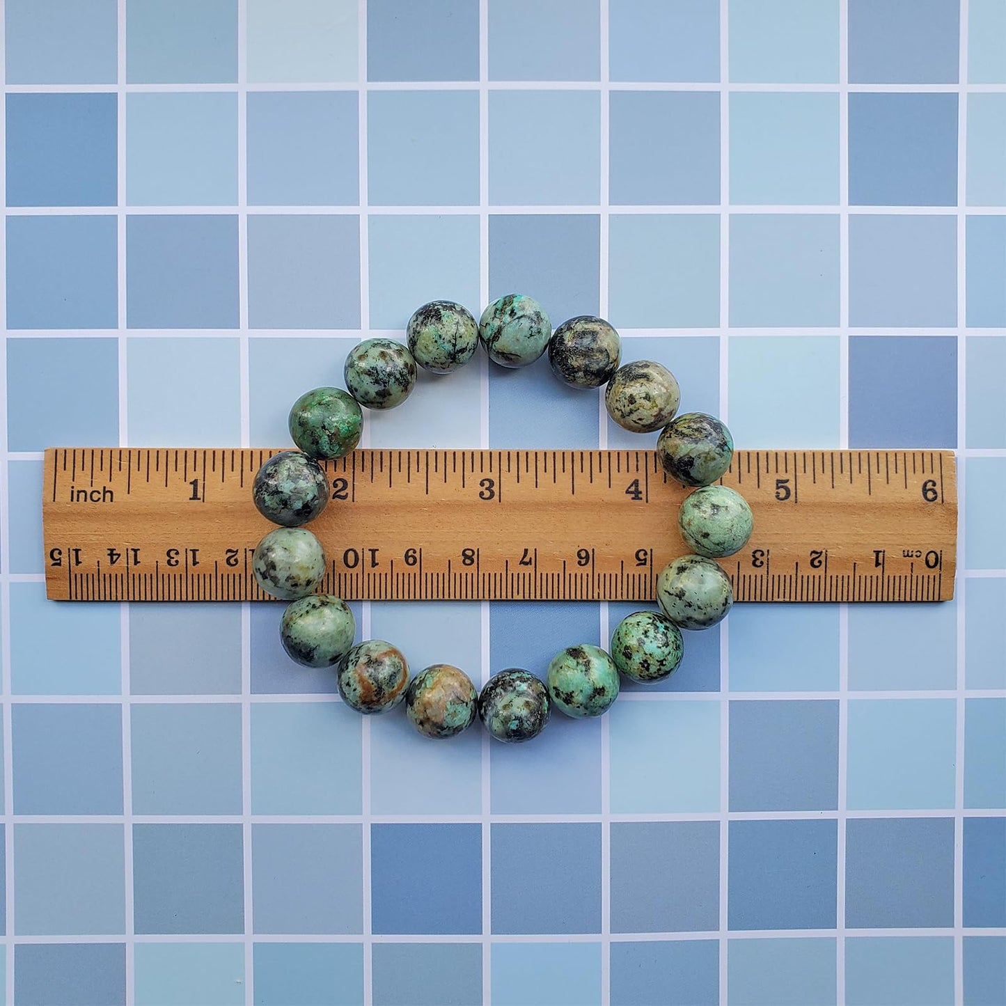 Chengmu 12mm African Turquoise Stretch Bracelet Round Stone Beads Semi Gemstone for Elastic Bracelet 8"