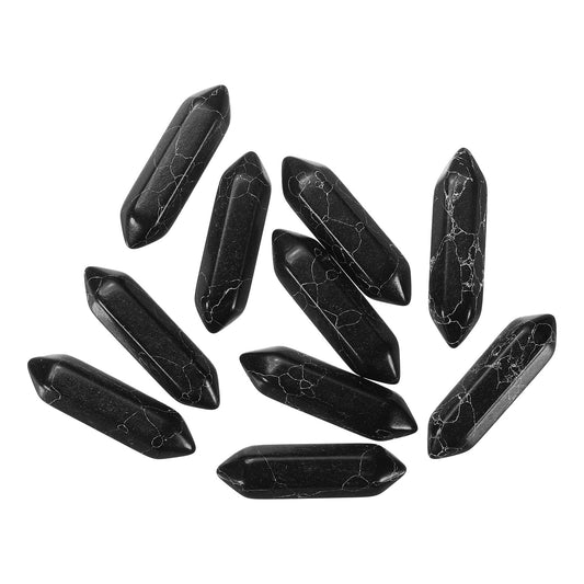 MECCANIXITY 10 Pack Black Turquoise Quartz Crystals, Polished Crystals Bulk Hexagonal Shaped Meditation Gemstone for Jewelry Making Energy Balance Accessories Gifts