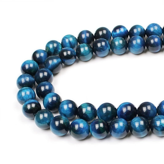 MJDCB Stone Beads 8mm 43pcs Round Sky Blue Tiger's Eye Loose Gemstone Bead Charms for Jewelry Making Bracelet Necklace Earring Pendant