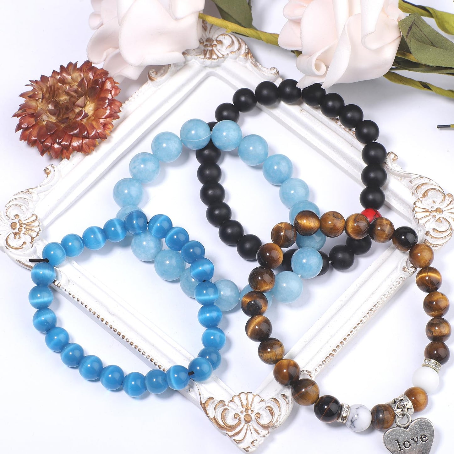 NITOPUPU 100Pcs 10mm Natural Smooth Yellow Tiger Eye Gemstone Beads Round Loose Stone Beads for Jewerly Making with Crystal Stretch Cord