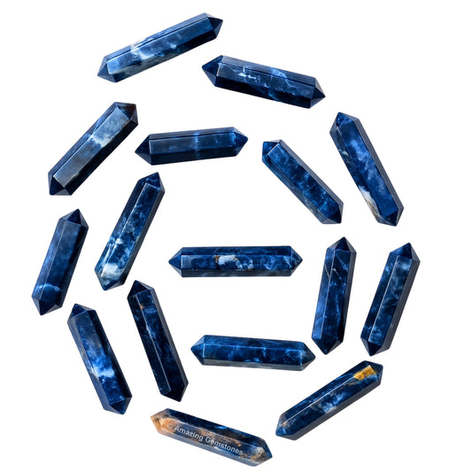 Amazing Gemstone Sodalite Crystal Points Bulk Healing Crystals and Stones - Pack of 3 Double Terminated Healing Wand Point Bulk Crystals for Crafts, Crystal Grid, DIY Work