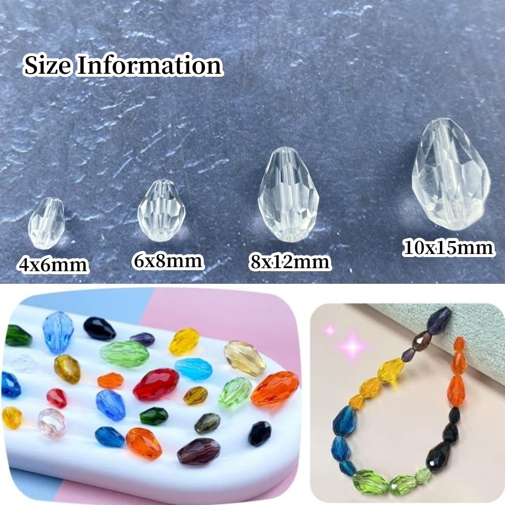 Honkoolly 100pcs 8x12mm Teardrop Crystal Glass Beads Vertical Hole Faceted Glass Teardrop Spacer Beads for Bracelets Necklace Earring DIY Jewelry Making Craft(Transparent)