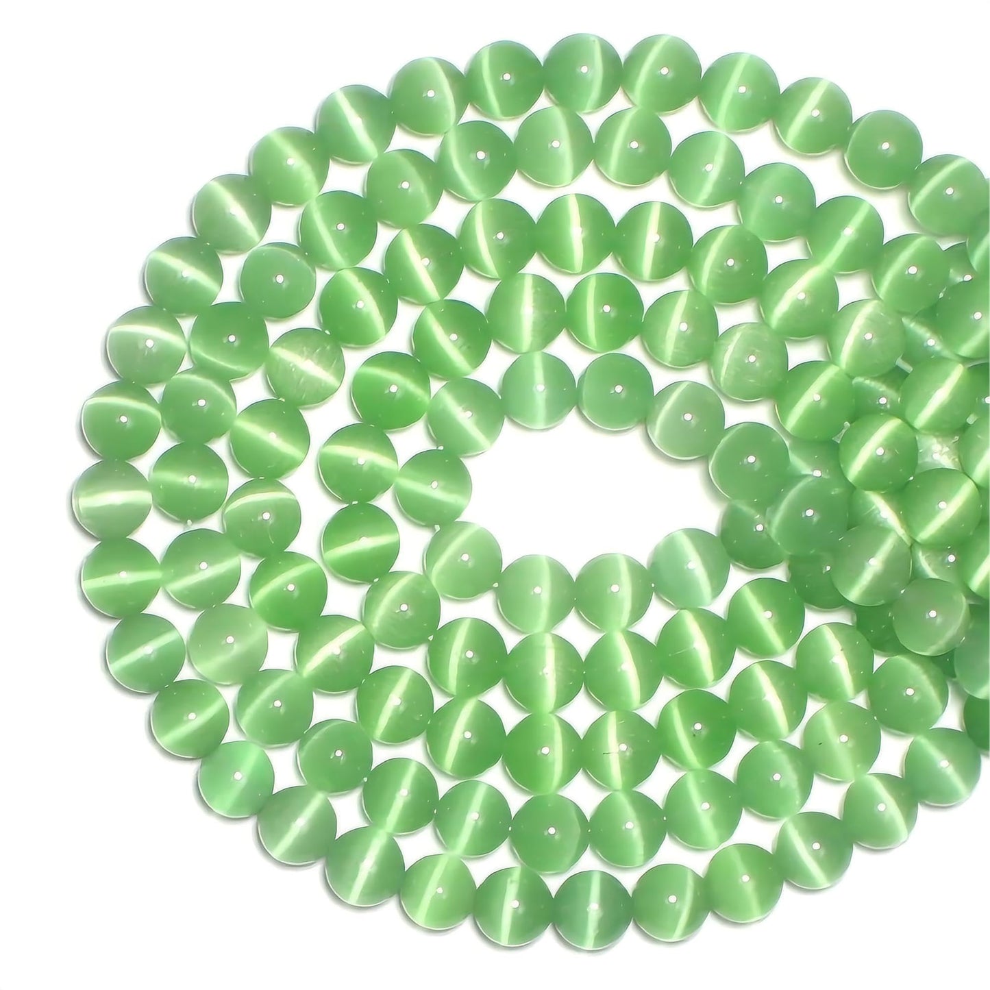 MJDCB 60pcs Light Green Cat Eye Stone Beads 6mm Round Crystal Loose Bead for Jewelry Making DIY Bracelets Necklace Accessories