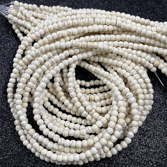 6mm 65pcs Beads Howlite Turquoises Natural Stone Jewelry Vintage Findings Necklace Lariat Earrings Crystal Dangle Component Bracelet DIY Making (6mm, Beige Round)