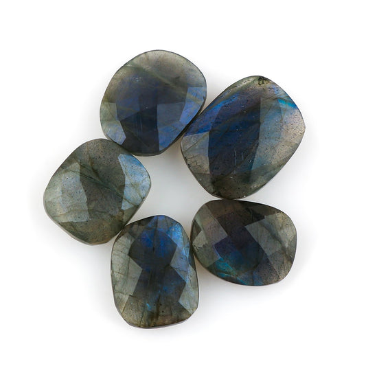 CRYSTALIS Blue Labradorite (5pcs) (12-18mm) Natural Loose Gemstone, Checkerboard-Cut, Wholesale Bulk Cabochons Jewelry Making Supply, Chakra Healing Polished Stone, Wire Wrapping, DIY, Gem Collection