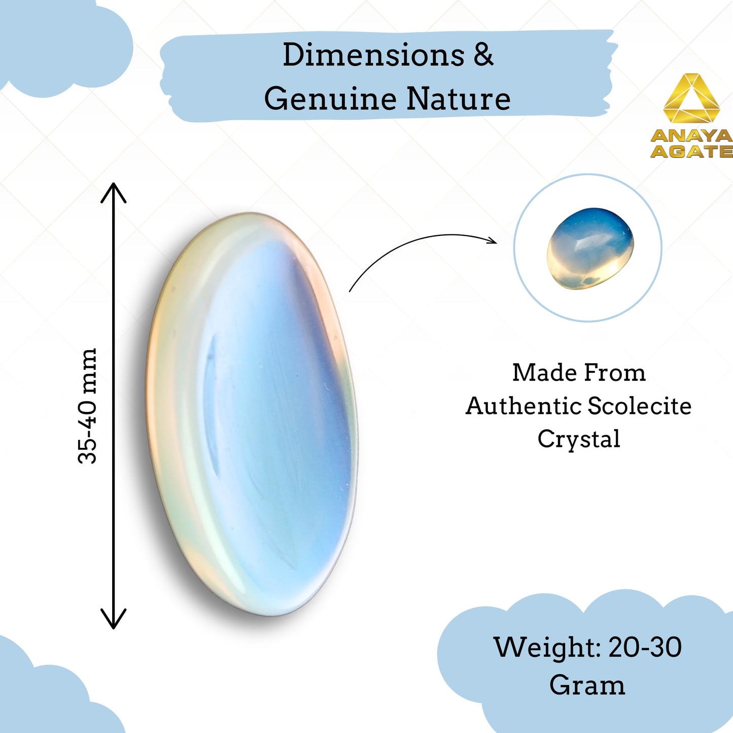 Anaya Agate Opalite Worry Stone Thumb Stone for Stress Relief, Meditation & Relaxation – Crystal Thumb Stone –Crystals and Healing Stone for Men and Women