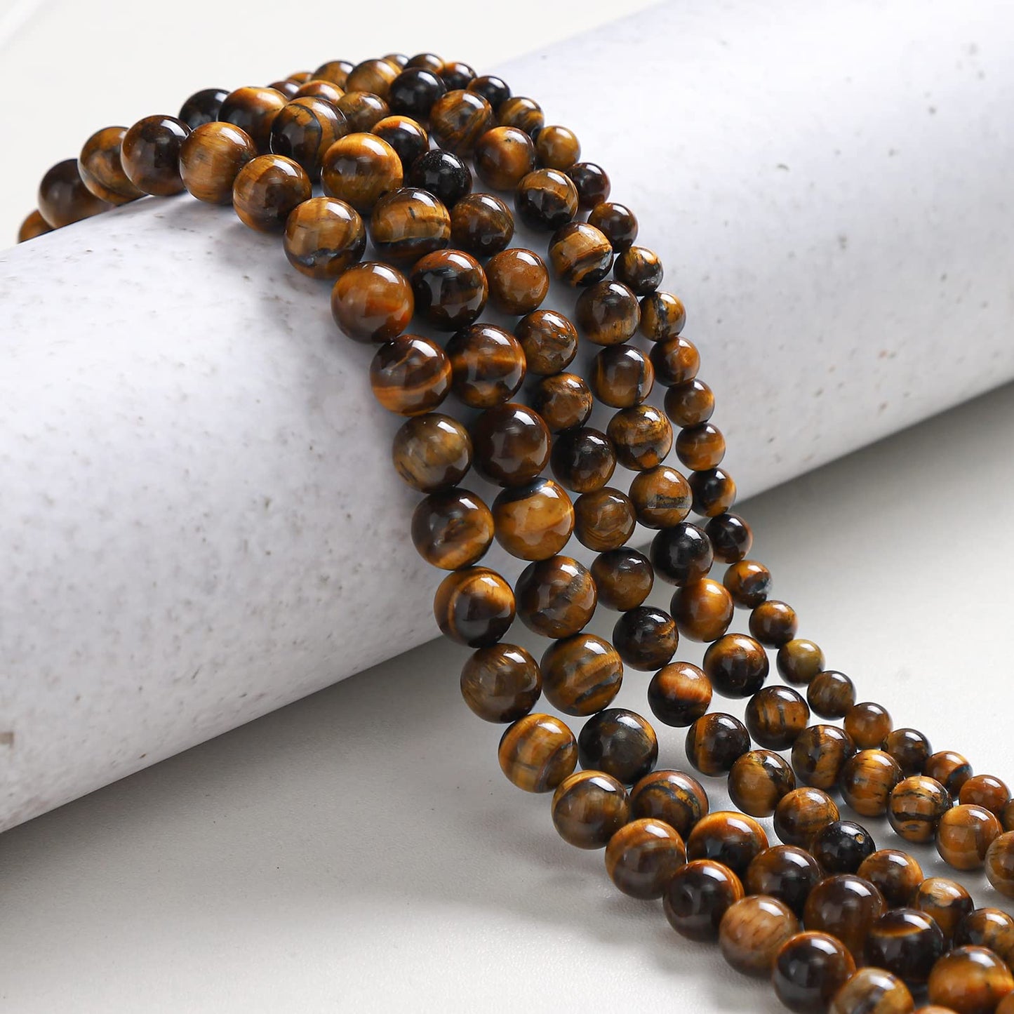 45pcs 8mm Natural Yellow Tiger Eye Gemstone Beads Energy Healing Crystal Round Loose Stone Beads for Jewelry Making, DIY Bracelets Necklaces