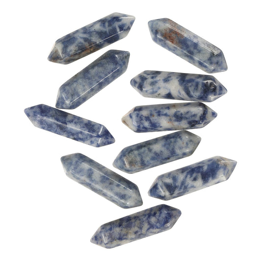 MECCANIXITY 10 Pack Blue Spotted Quartz Crystals, Polished Crystals Bulk Hexagonal Shaped Meditation Gemstone for Jewelry Making Energy Balance Accessories Gifts