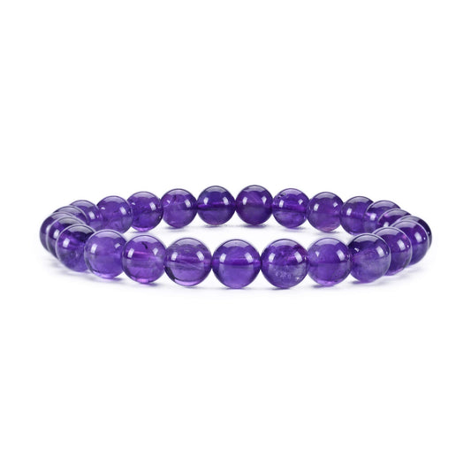 Cherry Tree Collection Amethyst Beaded Bracelet – Genuine 8mm Gemstone Stretch Bracelet for Men & Women – Handmade Crystal Bracelet - (Amethyst - M)