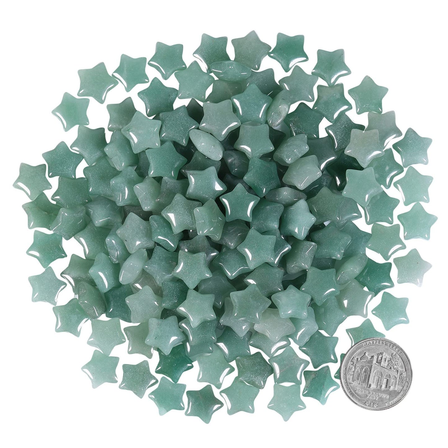 SUNYIK Pack of 20 Mini Star Crystal Pocket Stone, Healing Crystal Worry Stone for Reiki Meditation Anxiety Stress Jewelry Making, Green Aventurine