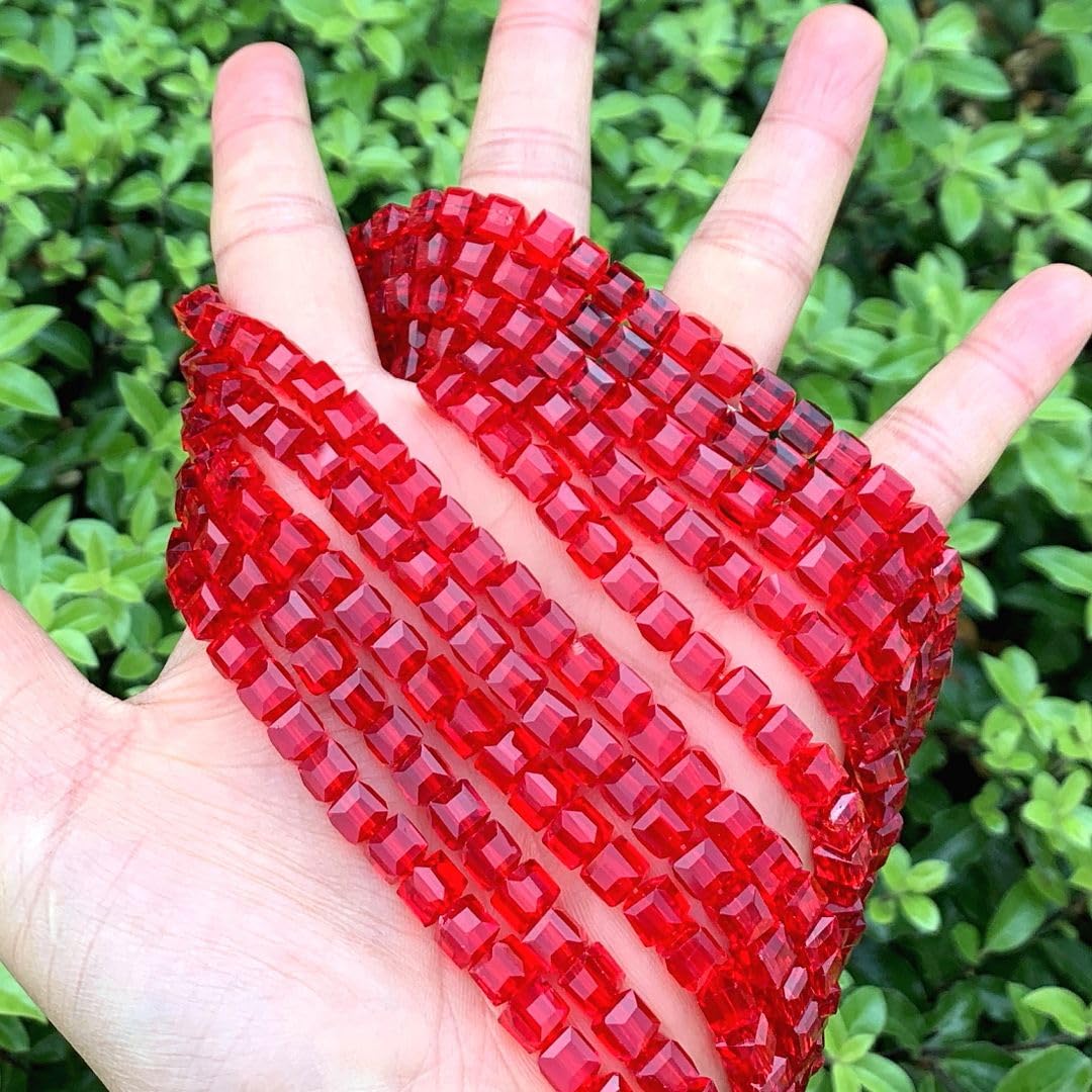 200pcs Czech Faceted Cube Crystal Glass Loose Beads Spacer Bulk 6mm (0.24 Inch) Light Siam red for DIY Jewelry Craft Making CCC606
