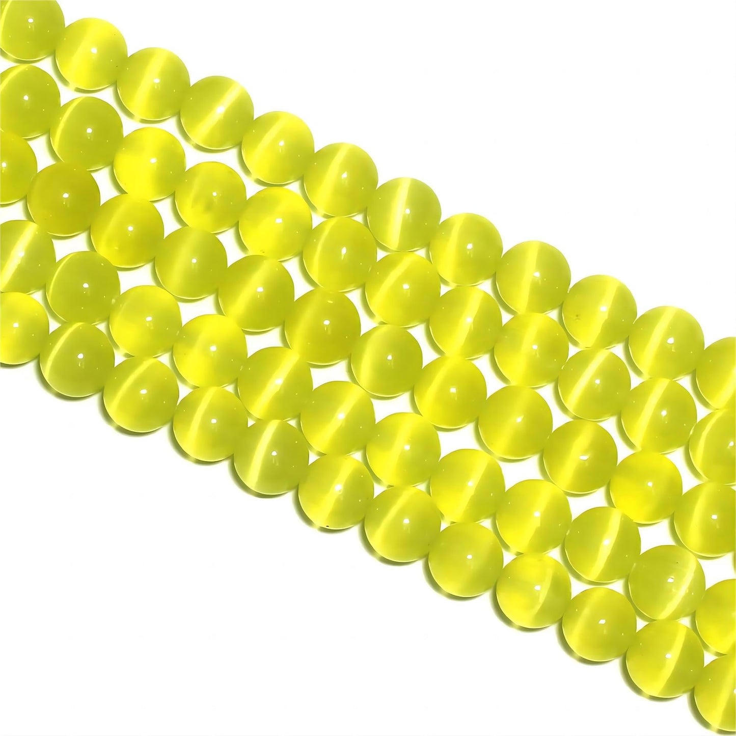 MJDCB 35pcs Lemon Yellow Cat Eye Stone Beads 10mm Round Crystal Loose Bead for Jewelry Making DIY Bracelets Necklace Accessories