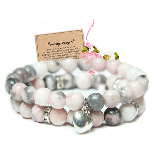 GDLKPYHS Healing Bracelets for Women - Pink Zebra Jasper Bracelet - Healing Prayers Crystal Bracelet, 8mm Natural Stone Stress Relief Yoga Beads Get Well Soon Gifts