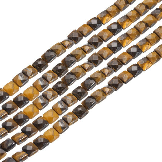 PATIKIL 50 Pack Natural Stone Beads, 8mm Faceted Square Agate Beads Bulk Natural Yellow Tiger Eye Stones, for DIY Jewelry Making Necklace Bracelet, 2 Strands, 16 Inches, Yellow Black