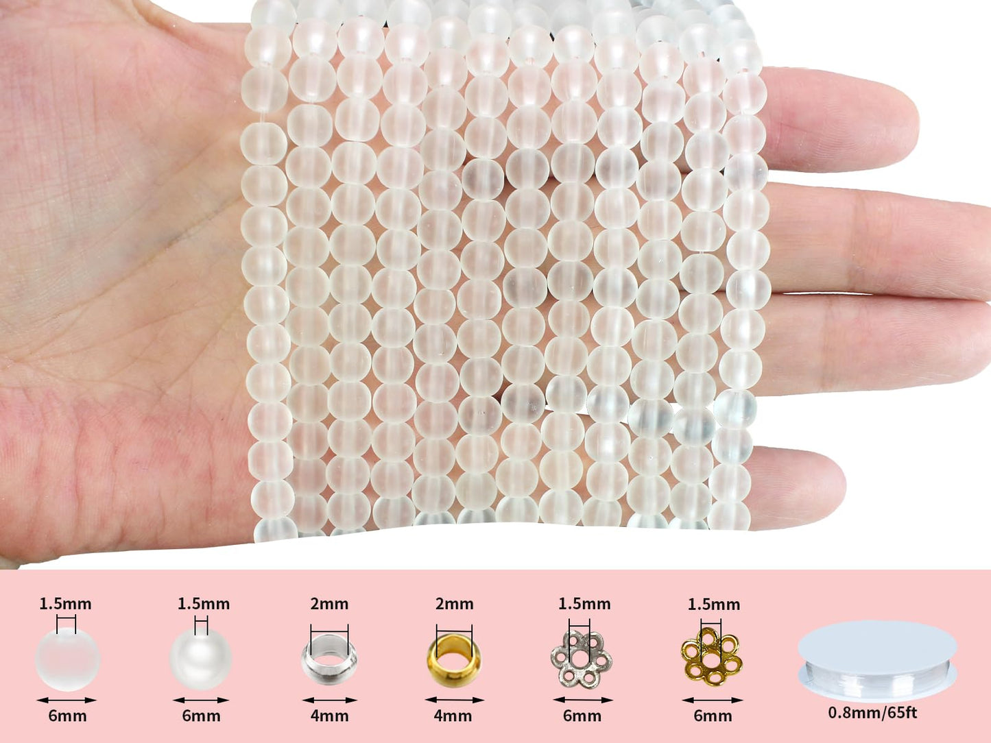 Pamir Tong 900PCS 6mm Matte White Frosted Round Glass Beads Bracelet Space Loose Smooth Beads for Jewelry Making, Earring, Necklaces, Keychains, Lanyards & Adult Crafting