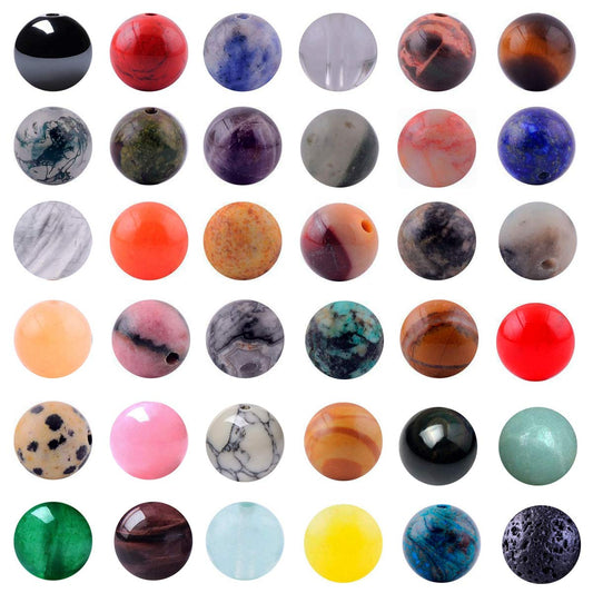 Natural Stone Beads 100pcs Round Genuine Real Stone Beading Loose Gemstones Hole Size 1mm DIY Smooth Bead for Bracelet Necklace Earrings Jewelry Making (Natural Stone Beads Multicolor, 6mm)