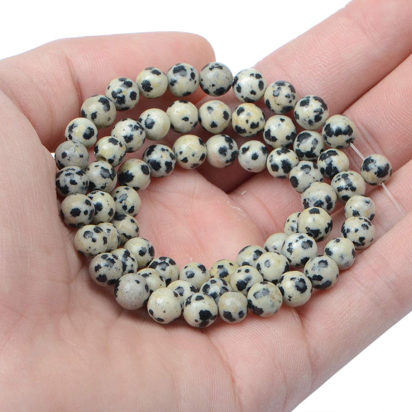 AD Beads Natural Gemstone Round Loose Beads 15" for Bracelet Necklace Earrings Jwelery Making Crafts DIY (6mm, Dalmation)