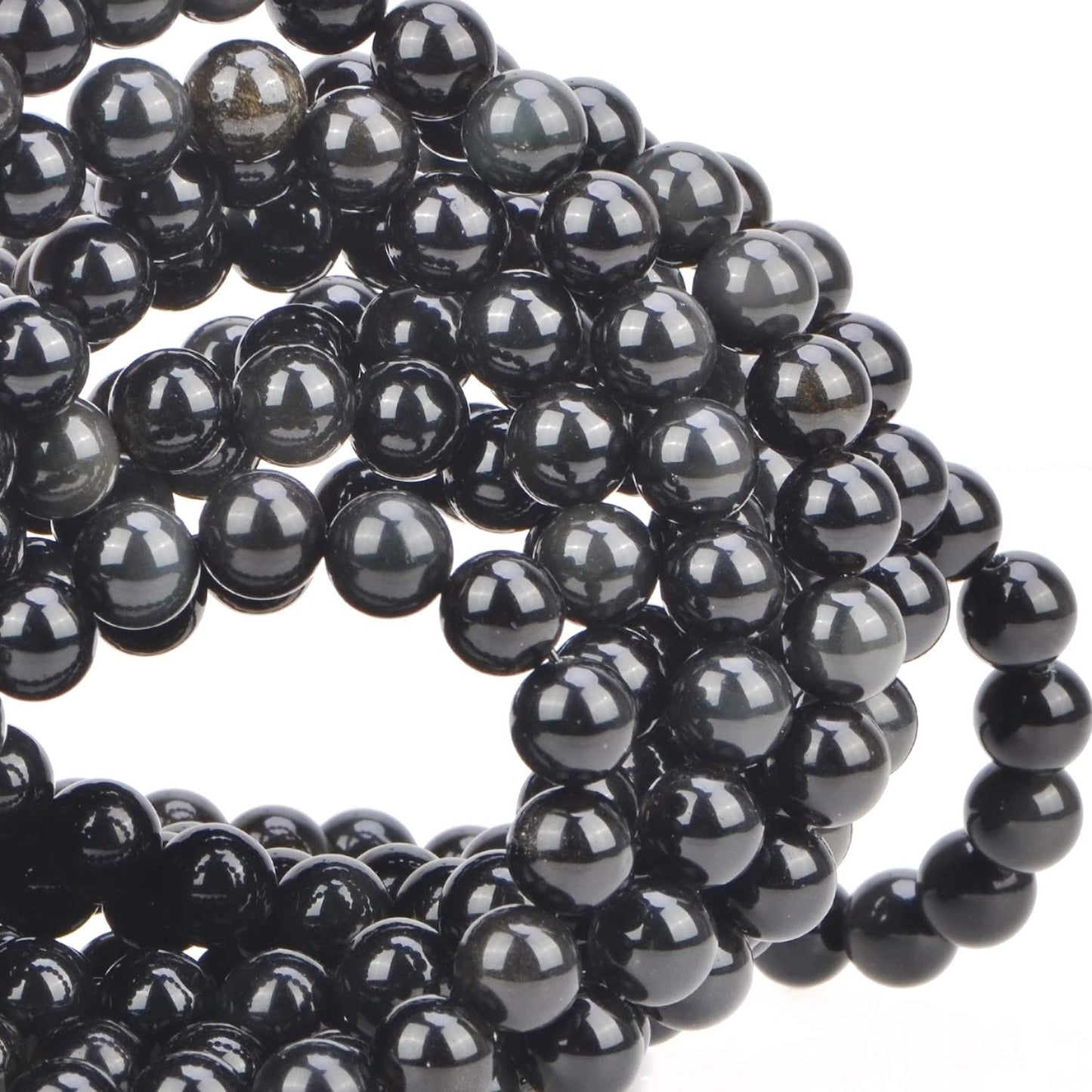 100Pcs Natural Crystal Beads Stone Gemstone Round Loose Energy Healing Beads with Free Crystal Stretch Cord for Jewelry Making (Black Obsidian, 8MM)