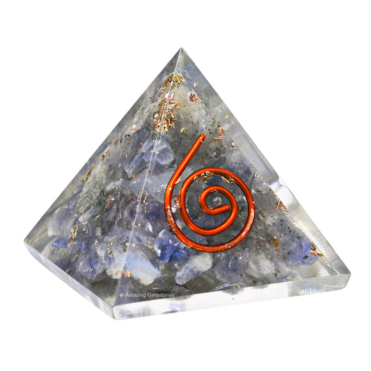 Amazing Gemstone Iolite Orgone Pyramid - 30mm Small Orgonite Pyramids with Crystals and Healing Stones - Authentic Organite Gifts