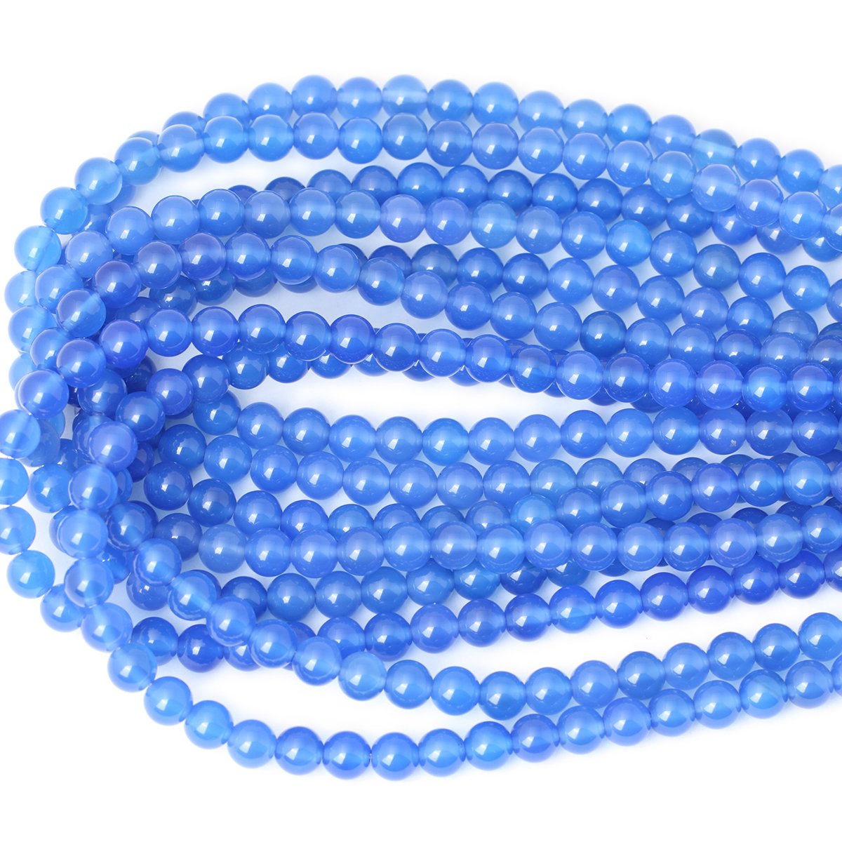 CHEAVIAN 45PCS 8mm Smooth Surface Blue Agate Round Loose Beads Energy Stone for Jewelry Making 1 Strand 15"
