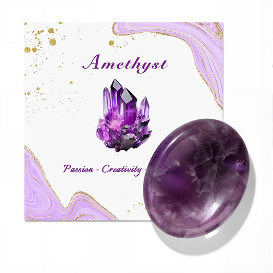 GolbalJew Amethyst Thumb Worry Stone for Anxiety Healing Crystals Sets, Hand Carved Crystals and Healing Stones, Meditation Crystal Reiki Natural Relax Palm Stone for Anxiety Therapy Relief