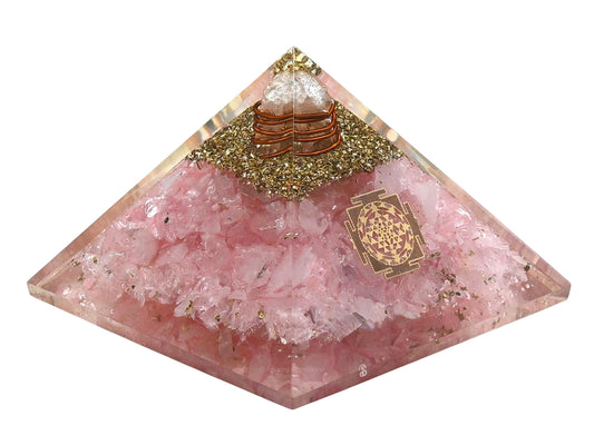 Amazing Gemstone Large Rose Quartz Orgone Pyramid Crystal, Sri Yantra Orgonite Pyramid - Positive Energy Healing