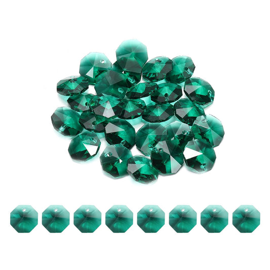 uxcell 25Pcs 1 Hole Crystal Octagon Beads, 12mm K9 Glass Hanging Chandelier Beads Prisms Parts for Crystal Chandeliers Lamp Hanging Pendant Jewelry DIY Craft, Peacock Green