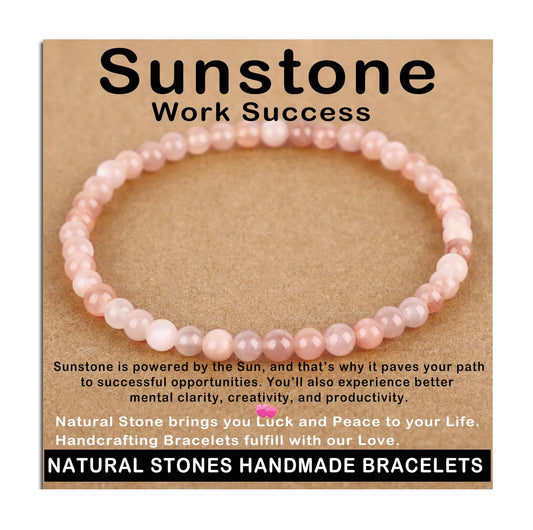 AD Beads Handmade Gemstone Stretch Elastic Bracelet Crystal Healing Reiki Nature's Beauty and Spiritual Essence Unisex (4mm, Sunstone (Work Success))