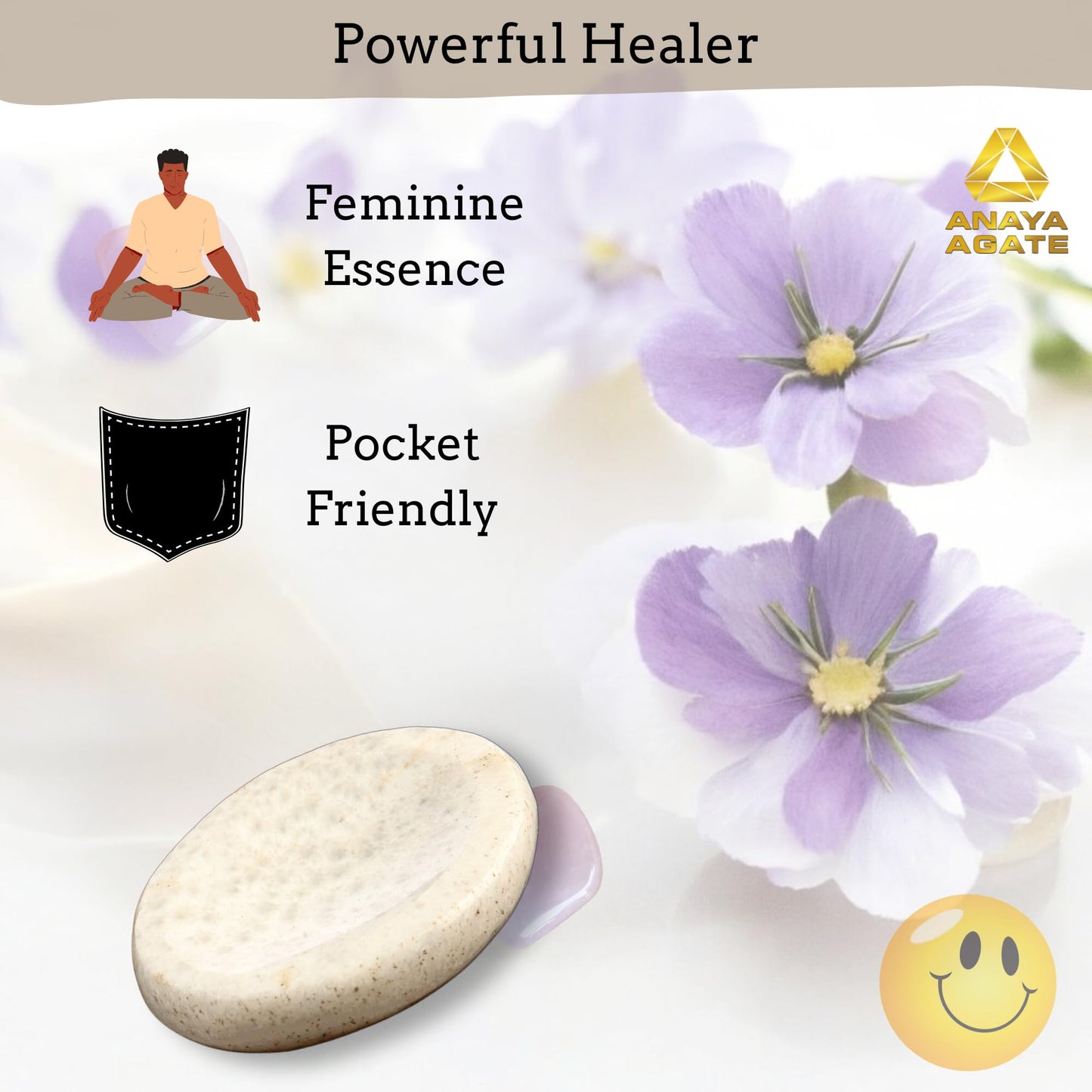 Anaya Agate Scolecite Worry Stones Certified Crystal Thumb Worry Stone for Anguish, Relaxing and Soothing Balance Stones for Meditation, Stress Relief Crystals and Healing Stones for Men, Women