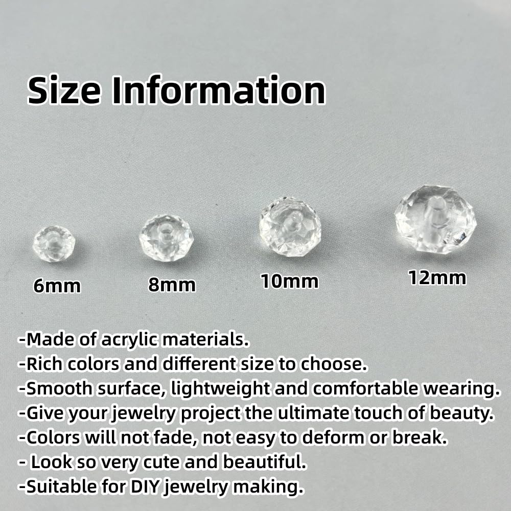 YHYPOCI 1000pcs 6mm Acrylic Crystal Beads, Faceted Rondelle Acrylic Spacer Beads for Wind Chimes Bracelet Necklace Earring Keychain Jewelry Making DIY Crafts(White)