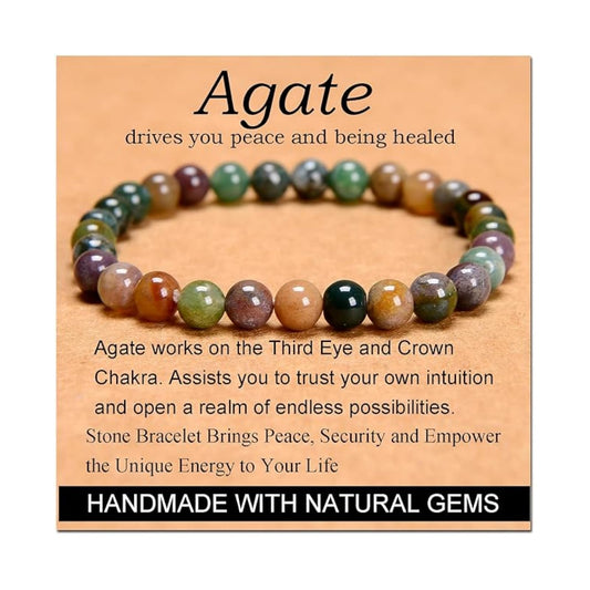 CHELYQST Indian Agate Bracelet - Stone of Peace and Being Healed,Stretch Natural Stone Crystal Beads Jewelry Gifts for Women Men Unisex Adult,6mm