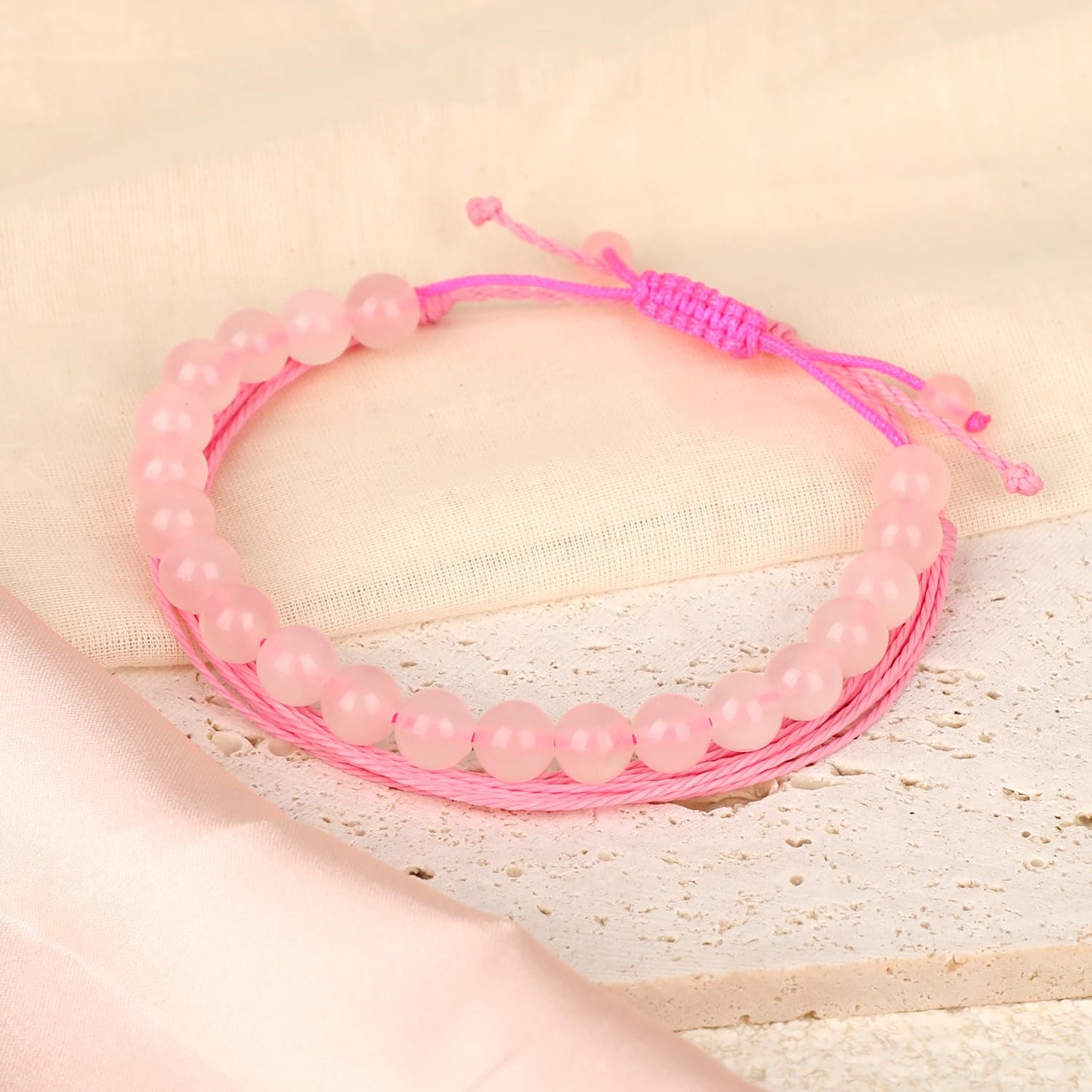 LPBeads 8mm Rose Quartz Bracelet with Handmade Rope Bracelet Size Adjustable Natural Stone Crystal Healing Bracelets Gifts for Unisex Adults