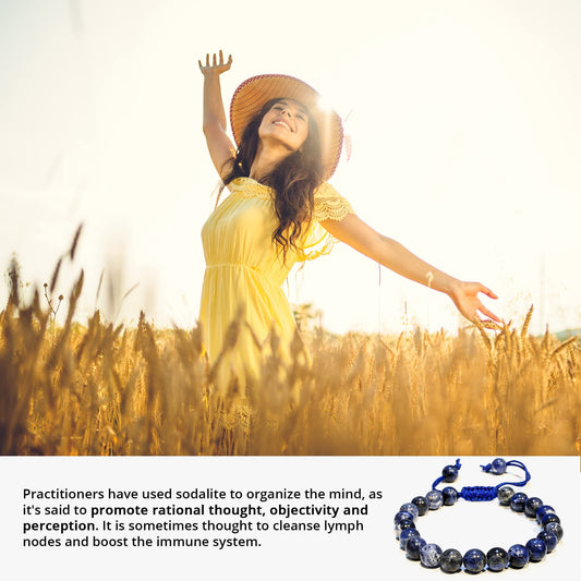 ANAYA AGATE Healing Crystal Bracelet – Chic Gemstone Bracelet for Men and Women – 8mm Round Bead Bracelets for Spiritual Healing, Protection, Positive Energy - Sodalite