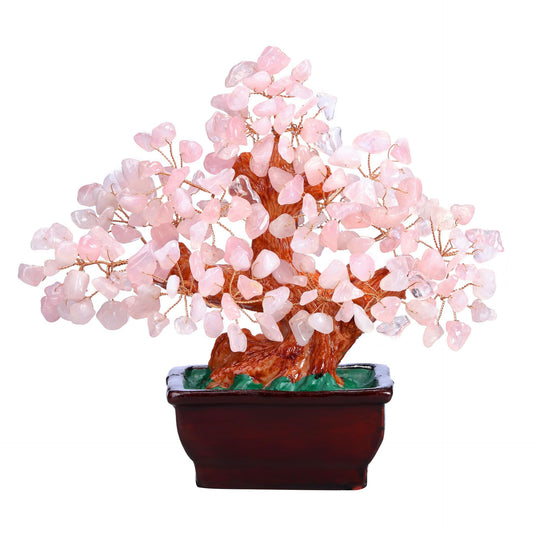 AzureLeap Feng Shui Natural Rose Pink Quartz Crystal Money Tree Bonsai Style Decoration for Wealth and Luck (Pink)