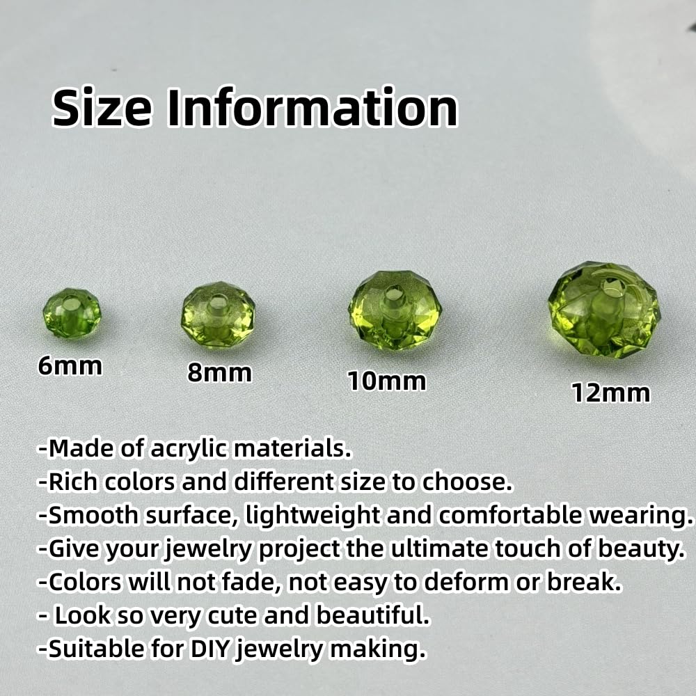 YHYPOCI 400pcs 8mm Acrylic Crystal Beads, Faceted Rondelle Acrylic Spacer Beads for Wind Chimes Bracelet Necklace Earring Keychain Jewelry Making DIY Crafts(Grass Green)