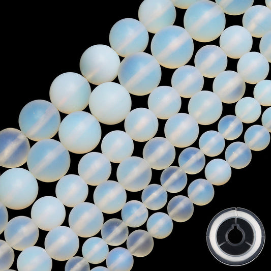 Natural Matte Opal Beads, 8MM Round Frosted Unpolished Loose Gemstone Beads for Bracelet Necklace Jewelry Making, Energy Stone Healing Power with Stretch Beading Cord
