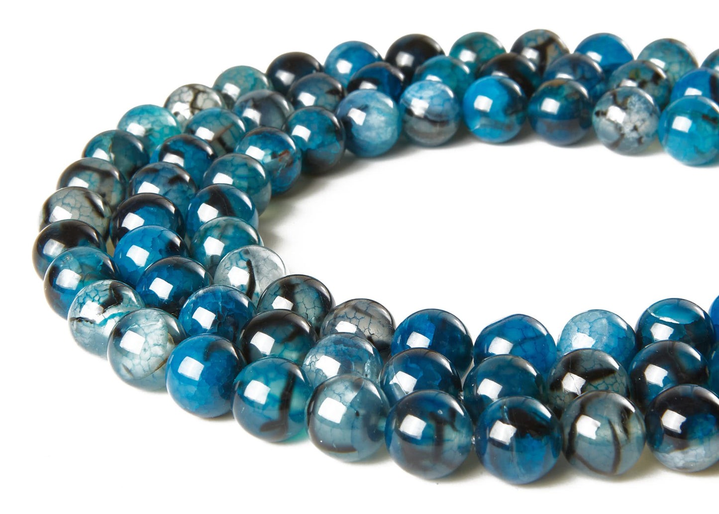 100pcs 10mm Blue Dragon Vein Agate Beads Natural Gemstone Beads Round Loose Beads for Jewelry Making