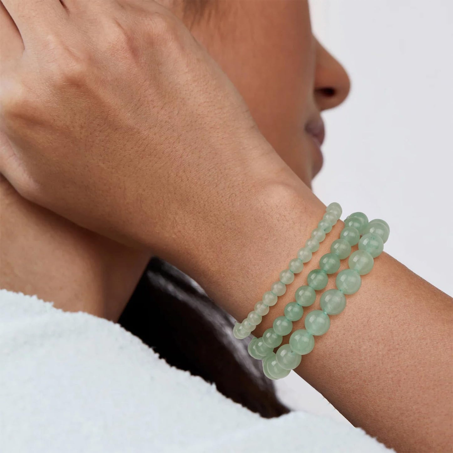 Risyfjew 3 PCS Natural Stone Green Aventurine Beaded Bracelet 4mm 6mm 8mm Healing Crystal Stretch Bracelets Women Green Aventurine Crystal Gifts for Women
