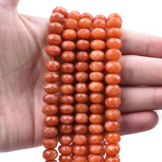 HAAMIIQII 6x9mm Orange Jade Faceted Rondelle Stone Spacer Beads, Abacus Disk Loose Gemstone Beads for Jewelry Making, DIY Bracelet, Necklace, Healing Crystal 15 Inch (57pcs)
