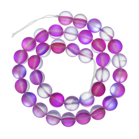 uxcell Matte Crystal Glass Beads 10mm Synthetic Frosted Shining Semi-Precious Round Loose Beads Synthetic Moonstone for Jewelry Making DIY Bracelet, Purple