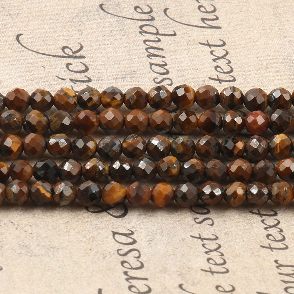 Song Xi 90pcs 4mm Natural Yellow Tiger Eye Gemstone Beads Faceted Round Loose Stone Beads for Jewelry Making (1 Strand)