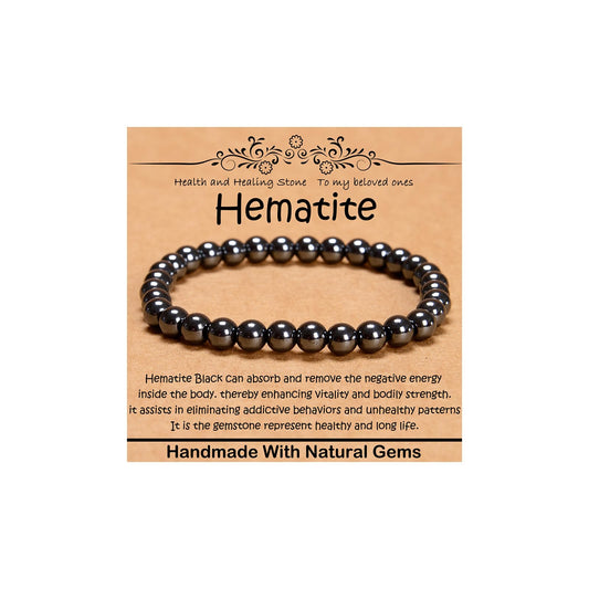 CHCCOYE 6mm Natural Healing Gemstone Bracelet Handmade Yoga Stretch Elastic Bracelet Stress Relief Crystal Jewelry for Men and Women (6mm, Hematite)