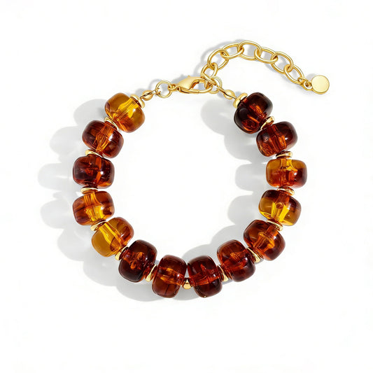 ENSKEFEN Chunky Brown Beaded Bracelets for Women Trendy Vintage Acrylic Resin Beads Bracelet Boho Adjustable Statement Bracelet Summer Jewelry