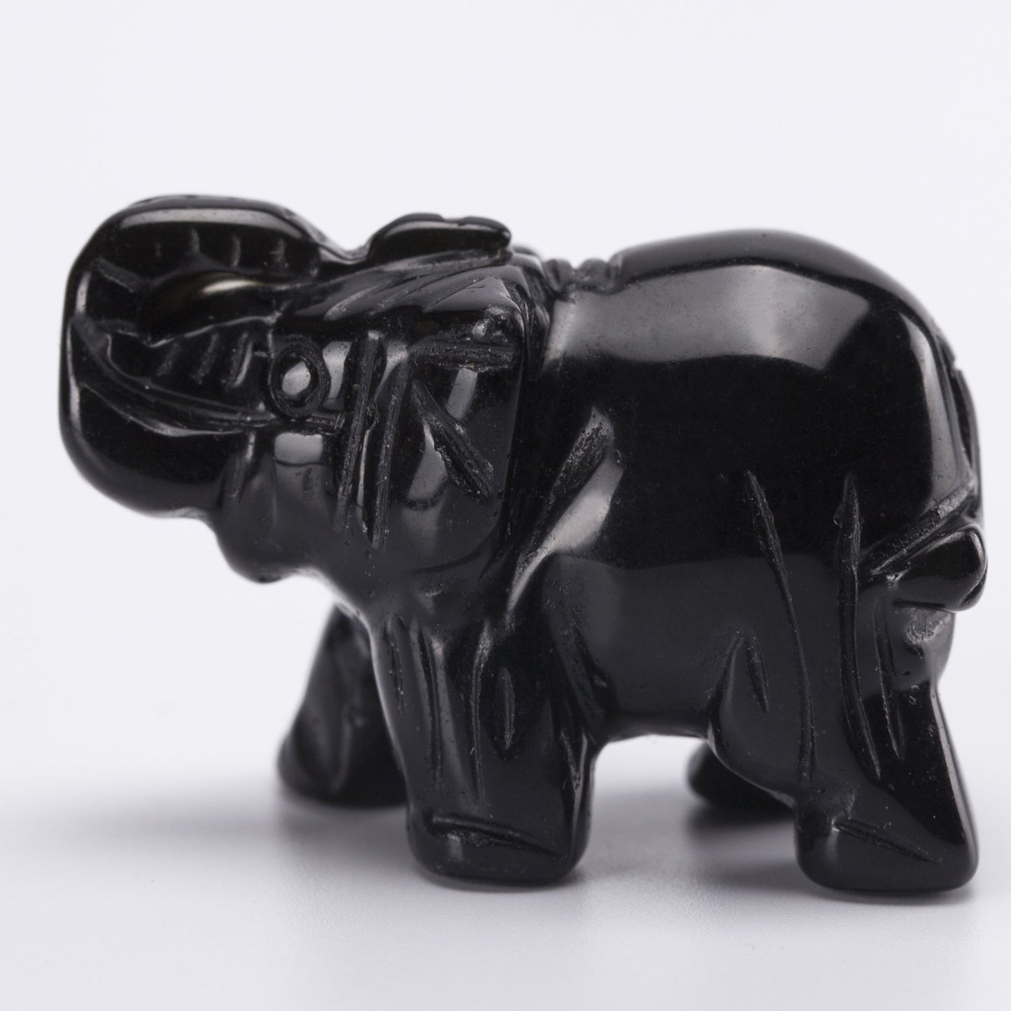 YWG Black Obsidian Elephant 1.5 Inches Statue Crafts Natural Stone Carved Figurine Chakra Carving Stones Healing Reiki