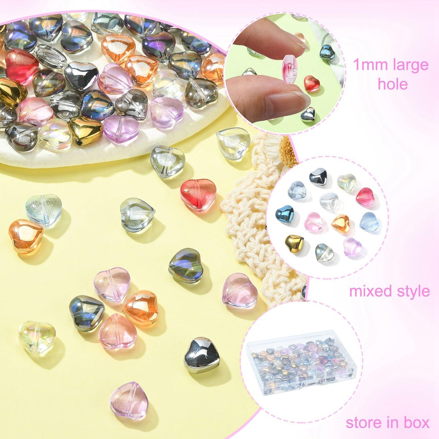 LiQunSweet 100 Pcs Electroplate Clear Crystal Glass Heart Bead with Glitter Gold Powder for Jewelry Making DIY Findings