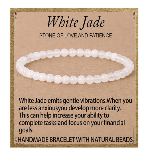 LPBeads Handmade Natural Gemstone Stretch Elastic 4m White Jade Bracelet Healing Crystal Round Stone Beads Jewelry Gifts for Women Men