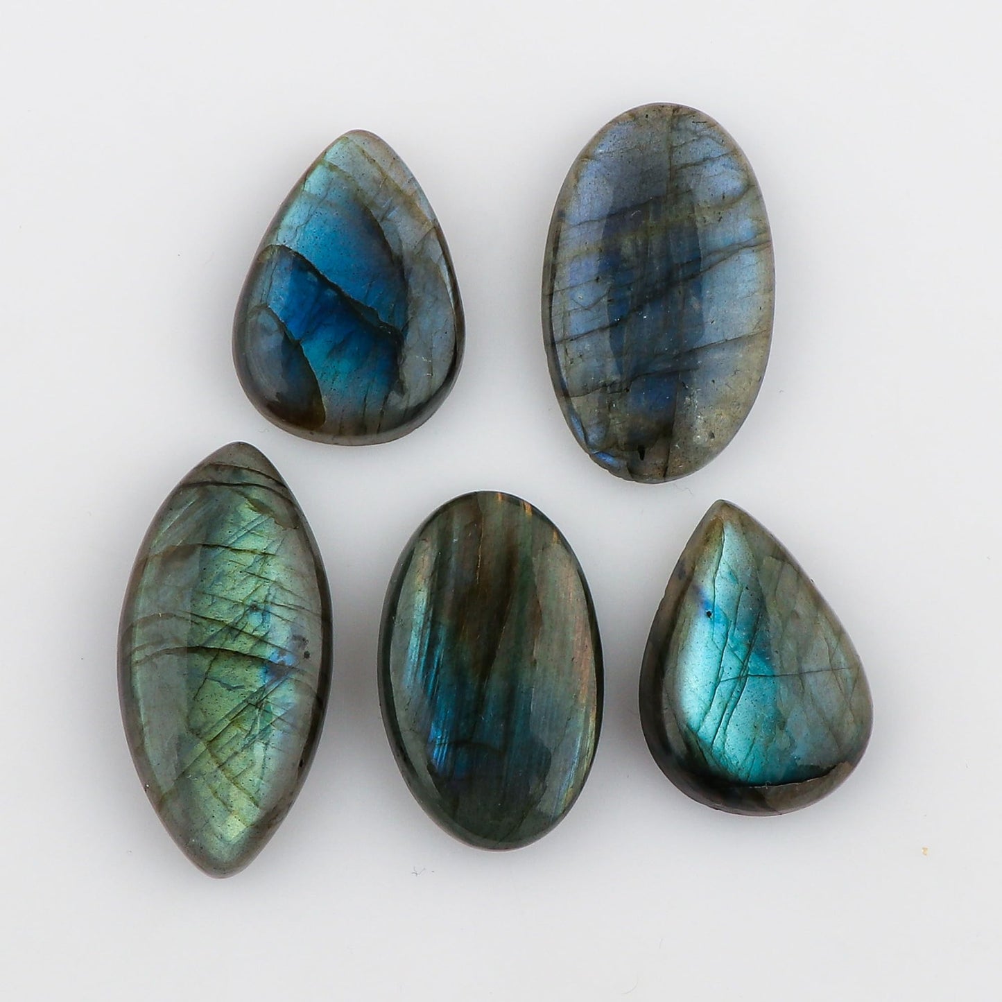 CRYSTALINES 5pcs Natural Multi Color Labradorite Gemstone Cabochons, Bulk Spectrolite Polished Stones, DIY Jewelry Making, Healing Crystals, Wholesale Loose Supply, Wire Wrapping, Gem Collection