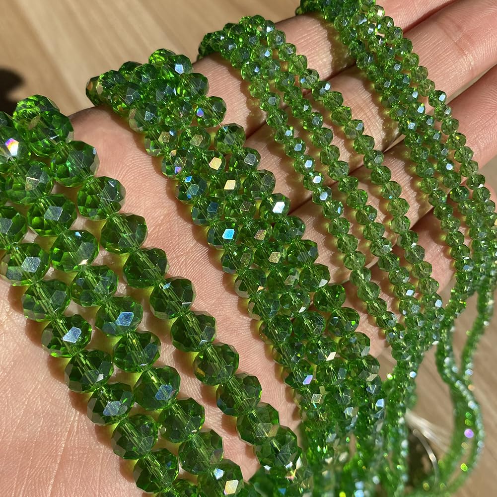 NITOPUPU 500pcs 6mm Crystal Glass Beads for Jewelry Making Faceted Rondelle Flat Beads for Bracelets Necklace Earrings DIY Crafts (Green Crystal AB Bead)