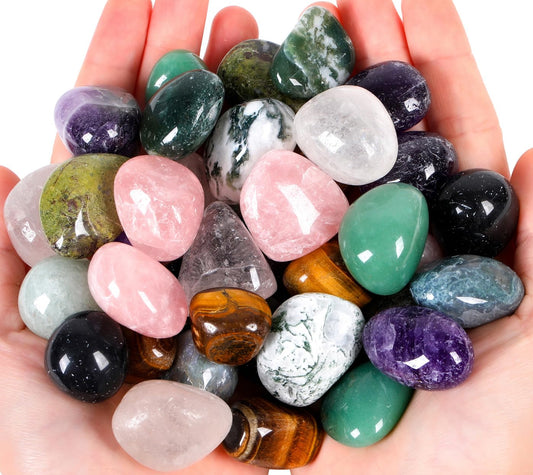 QINJIEJIE 0.9LBS/400G Polished Stones Tumbled Crystals Bulk Natural Colored Gemstones Irregular Chakra Quartz Rocks Set Decorative Landscape Stone for Vase Reiki Home Decor Energy Therapy Gifts